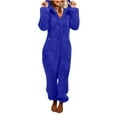 thumbnail image 1 of Lovskoo Women Fleece Onesie Long Sleeve Hooded Jumpsuit Pajamas Casual Winter Warm Sleepwear One Piece Zipper Hooded Loungewear A-Blue, 1 of 8