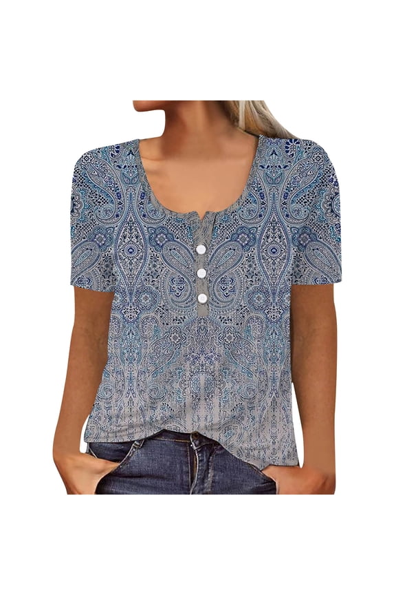 Women Floral Print Tops Trendy Summer Flare Sleeve Three Quarter Floral Lace Office Lady Blouse Tops Gray