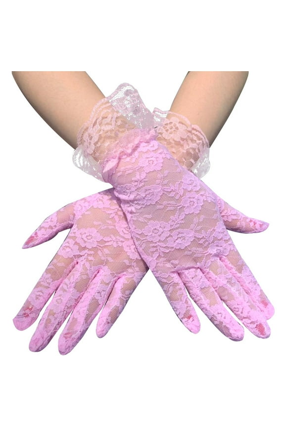 Women Girls Party Wedding Gloves Halloween Cosplay Accessories Gothic Bridal Lace Protection Gloves Ladies Evening Gloves Pink