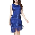 thumbnail image 1 of Lovskoo Women Latin Dance Dress Sequin Tassel Fringe Flapper Dress 1920S Cocktail Dress Tango Ballroom Dancing Costume Blue, 1 of 2