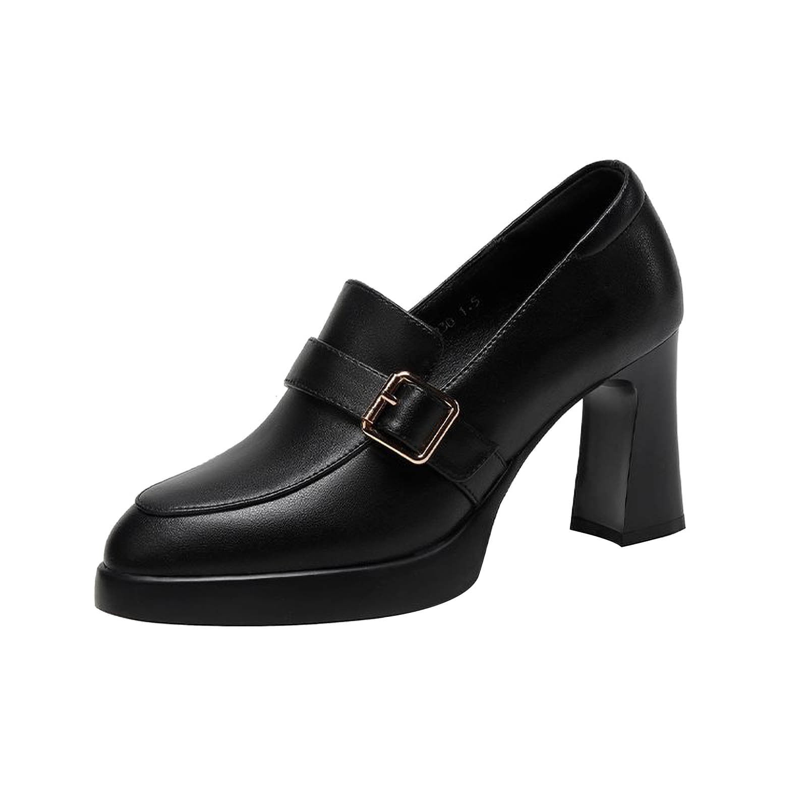 Lovskoo Women Leather Ankle Shoes Chunky Block Heels Comfortable Office