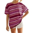 thumbnail image 1 of Lovskoo Women Oversized T-Shirt Striped Short Sleeve V Neck Tee Shirt Casual Loose Drop Shoulder Summer Going Out Tops Hot Pink, 1 of 8