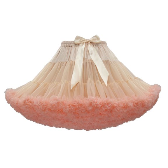 Lovskoo Women Petticoat Puffy Tutu Tulle Skirt Princess Skirt Hippy Cute Elastic Waist Band Underskirt Beige