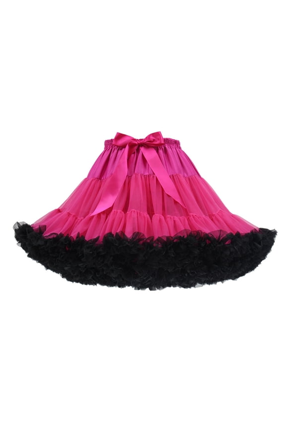 Women Petticoat Puffy Tutu Tulle Skirt Princess Skirt Hippy Cute Elastic Waist Band Underskirt Hot Pink