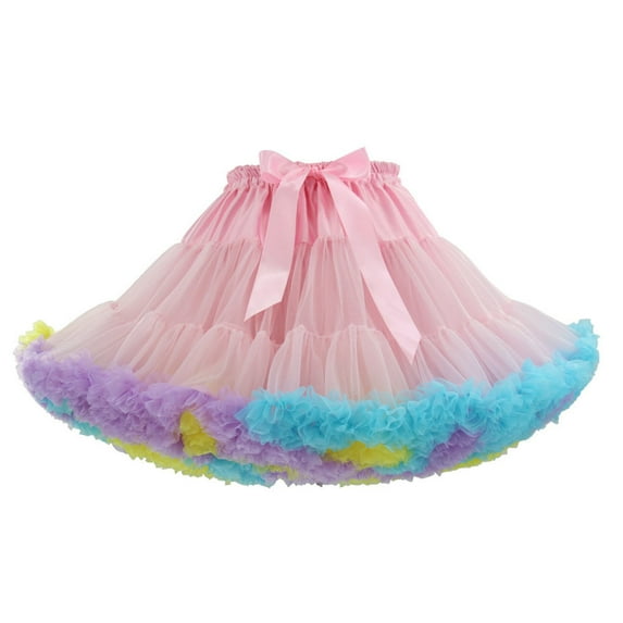 Lovskoo Women Petticoat Puffy Tutu Tulle Skirt Princess Skirt Hippy Cute Elastic Waist Band Underskirt Pink