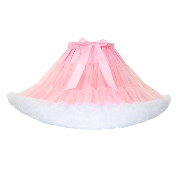 Lovskoo Women Petticoat Puffy Tutu Tulle Skirt Princess Skirt Hippy Cute Elastic Waist Band Underskirt Pink
