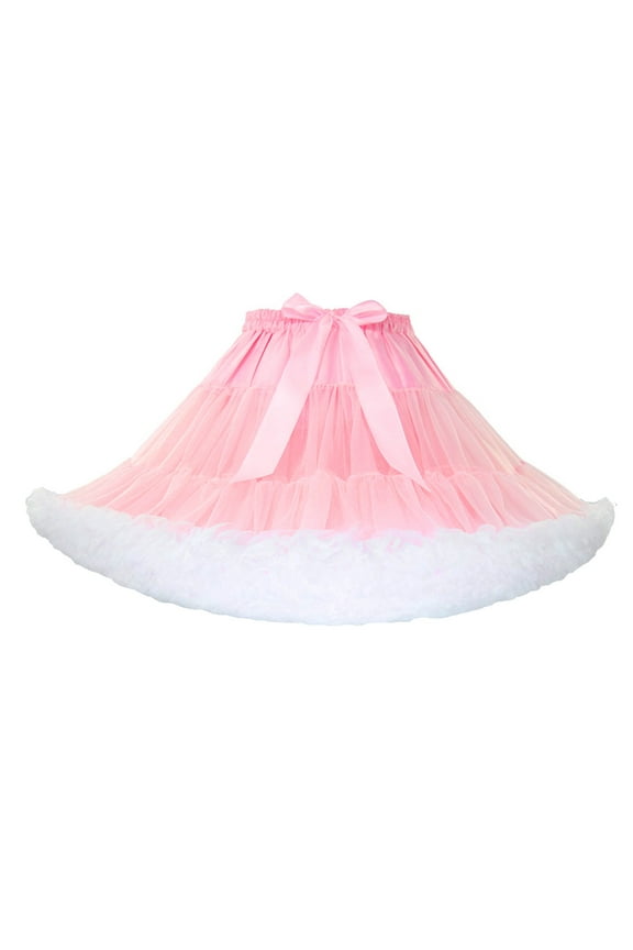 Women Petticoat Puffy Tutu Tulle Skirt Princess Skirt Hippy Cute Elastic Waist Band Underskirt Pink