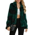 thumbnail image 1 of Lovskoo Women Plaid Polar Fleece Jackets Stand Collar Casual Long Sleeve Buttons Cropped Coat Winter Outwear Green, 1 of 9