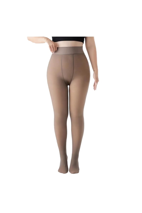 Women Plus Size Fleece Lined Thick Tights Stirrup Leggings Plus Size Fashion Fake Translucent Ladies Keep Warm Solid Pantyhose Coffee-220G