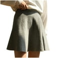 thumbnail image 1 of Lovskoo Women Solid Color Knitted Pleated Skirt High Waisted A-Line Basic Versatile Stretchy Flared Casual Mini Skater Skirt Gray, 1 of 6