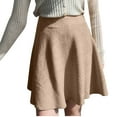 thumbnail image 1 of Lovskoo Women Solid Color Knitted Pleated Skirt High Waisted A-Line Basic Versatile Stretchy Flared Casual Mini Skater Skirt Khaki, 1 of 9