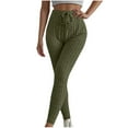 thumbnail image 1 of Lovskoo Women Solid Color Ribbed Knit Leggings Elastic Waist Casual Long Pants Olive Green, 1 of 9