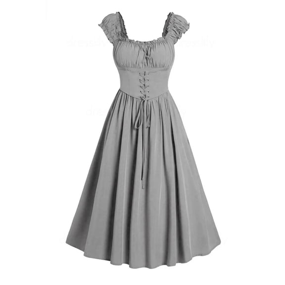 Gpaecead Women Steampunk Gothic Dress Halloween Cosplay Spaghetti Strap Sleeveless Flare A-Line Dress Plus Size Lace Up Shaping With Straps Long Princess Gown Masquerade Cocktail Dress Gray