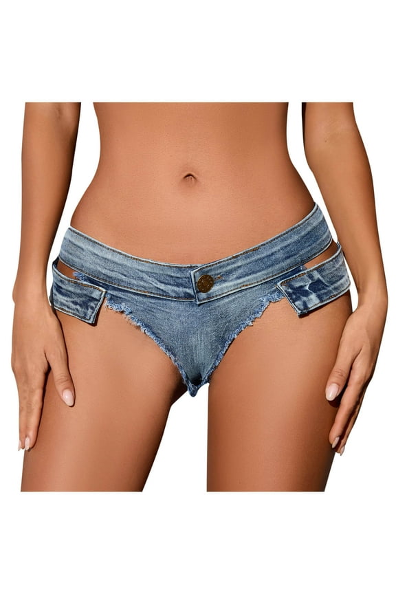 Women Summer 2024 Irregular Waist Jean Shorts Y2K Streetwear Ripped Cute Mini Denim Hot Shorts Clubwear Blue-C S