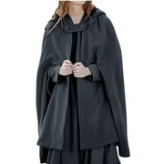 Lovskoo Women Trench Coat Cape Open Front Cardigan Jacket Shawl Cape Cloak Longline Robe Jacket Outwear Dark Gray
