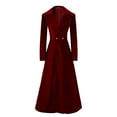 thumbnail image 1 of Lovskoo Women Trendy Swing Double Breasted Pea Coat Slim Notch Lapel Long Vintage Winter Long Overcoat Trench Coat Dress Windbreaker Jacket Burgundy, 1 of 9