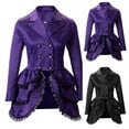 thumbnail image 1 of Lovskoo Women Vintage Double Breasted Steampunk Blazer with Lace Hem Solid Color Button V Collar Long Sleeve Small Blazer Suit Jacket Purple, 1 of 5