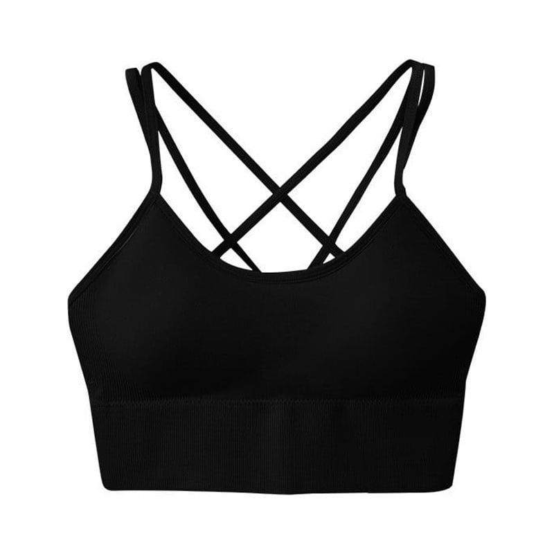 Lovskoo Women Wireless Strappy Sports Bralette with Support Cross Back  Smoother Bras Nude Lightly Lined Medium Support Yoga Padding Removable Cup
