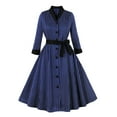 thumbnail image 1 of Lovskoo Women's 1950S Vintage Striped Cocktail Dress Scoop Neck Dress Long Sleeve Pleated Flared Dress Blue L, 1 of 8