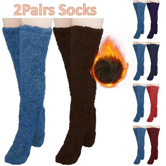 Lovskoo Women's 2 Pairs High Fuzzy Socks Over Knee Teddy Legs Socks Winter Leg Warmers Plush Slipper Socks for Women Christmas Home Sleeping Claret