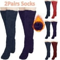 thumbnail image 1 of Lovskoo Women's 2 Pairs High Fuzzy Socks Over Knee Teddy Legs Socks Winter Leg Warmers Plush Slipper Socks for Women Christmas Home Sleeping Purple, 1 of 4