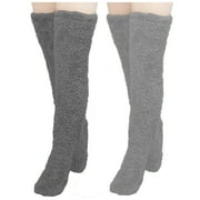 Lovskoo Women's 2 Pairs High Fuzzy Socks Over Knee Winter Leg Warmers Teddy Legs Socks Plush Slipper Socks for Women Christmas Home Sleeping Gray