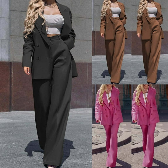 Lovskoo Women's 2 Piece Blazer Suits Long Sleeve Open Front Blazer Pants Set Elegant Work Office Business Outfits Black