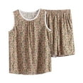 thumbnail image 1 of Lovskoo Women's 2 Piece Pajama Set Plus Size Floarl Printed Crew Neck Sleeveless Tank Tops and Printed Shorts Loungewear Two-Piece Set Khaki, 1 of 3