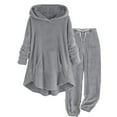 thumbnail image 1 of Lovskoo Women's 2 Piece Pajamas Outfit Fuzzy Fleece Fall and Winter Plush Warm Hoodie Solid Color Set Long Sleeve Hoodie Set C-Gray, 1 of 7