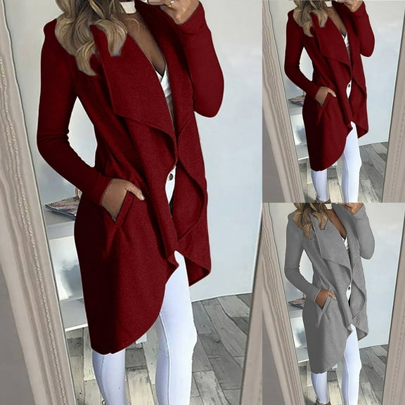 Lovskoo Women's 2023 Casual Lapel Cardigan Long Sleeve Open Front Irregular Hem Soft Long Coat with Pockets Gray