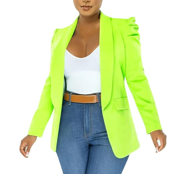 Lovskoo Women's 2023 Fall Casual Blazers Puff Sleeve Lapel Open Front Work Suit Office Blazer Jackets with Pockets Green
