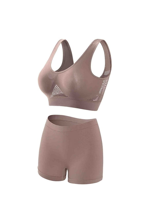 Women's 2024 Bra and Panty Set Bralette Top Comfort Everyday and Sports Khaki
