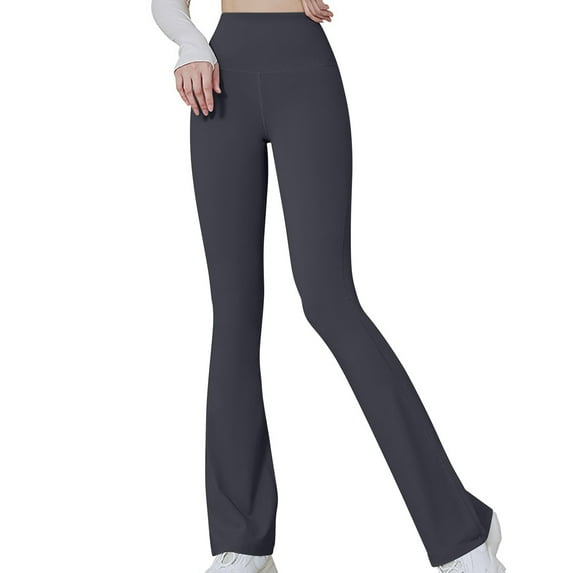 Lovskoo Women's 2024 Casual Yoga Pants Bell Bottom Slim High Elastic Waist Solid Color Sports Flare Pants Dark Gray
