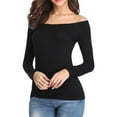 thumbnail image 1 of Lovskoo Women's 2024 Off Shoulder Tops T-Shirt Slim Long Sleeves Spring Fall Stretchy Shirts Blouses Top Black, 1 of 6