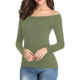 thumbnail image 1 of Lovskoo Women's 2024 Off Shoulder Tops T-Shirt Slim Long Sleeves Spring Fall Stretchy Shirts Blouses Top Olive Green, 1 of 6