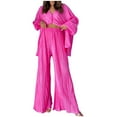 thumbnail image 1 of Lovskoo Women's 2024 Oversize Two Piece Pajamas Set Loose Button-Down Loungewear Long Sleeve Shirt with Long Pants Sleepwear Lounge Sets Hot Pink, 1 of 7