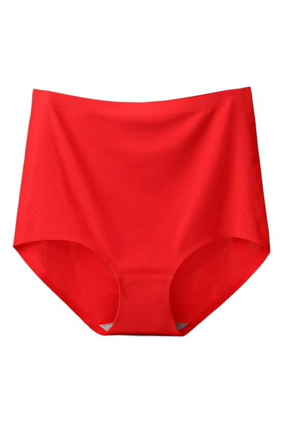 Women's 2024 Plus Size High Waisted Seamless Full Coverage Brief Solid Color Ice Silk Ladies No Show Panties Red