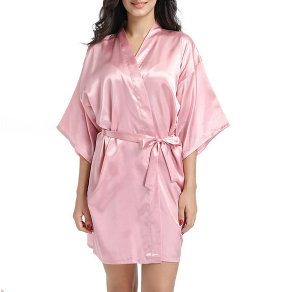 Lovskoo Women's 2024 Satin Robe Valentines Sleepwear for Women Kimono Bathrobe Short Ruffle Belted Robes Bridesmaids Sleepwear Khaki