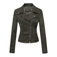 thumbnail image 1 of Lovskoo Women's 2024 Solid Long Sleeve Faux Suede Motorcycle Jackets Lapel Front Zipper Short Coats Olive Green L, 1 of 4