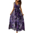 thumbnail image 1 of Lovskoo Women's 2024 Summer Beach Dress Floral V Neck Tie Front Sleeveless Flowy Long Dress Boho Maxi Dress Purple XL, 1 of 6