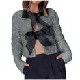 thumbnail image 1 of Lovskoo Women's 2025 Bow Tie-Front Sequined Jacket Long Sleeve Sparkling Cropped Top With Bow Coat Gray XXXL, 1 of 9