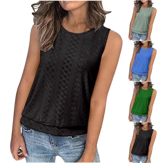 Lovskoo Women's 2025 Tank Top Summer Loose Casual Solid Color Round Neck Sleeveless Top Blue