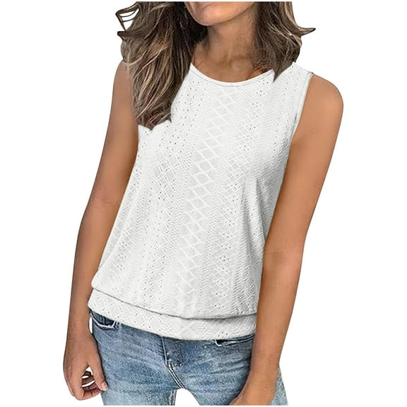 Lovskoo Women's 2025 Tank Top Summer Loose Casual Solid Color Round Neck Sleeveless Top White