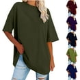thumbnail image 1 of Lovskoo Women's Basic Tees Solid Color Loose Half Sleeve Round Neck Short Sleeve Round Neck Tops Purple, 1 of 1