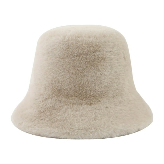 Lovskoo Women's Bucket Hats Solid Keep Warm Fashion Plush Flat Top Hat Beige
