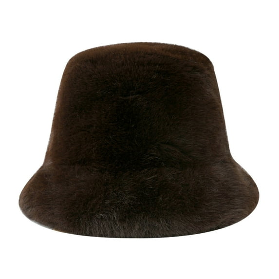 Lovskoo Women's Bucket Hats Solid Keep Warm Fashion Plush Flat Top Hat Coffee