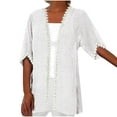 thumbnail image 1 of Lovskoo Women's Cardigan Half Sleeves Open Front Cardigan Draped Ruffles Cotton Linen Cover Ups White, 1 of 6