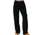 thumbnail image 1 of Lovskoo Women's Cargo Pants Drawstring Elastic Waist Button Mid Waist Multi-Pocket Jean Outdoor Sport Cotton Camping Hiking Denim Pants Black XL, 1 of 7