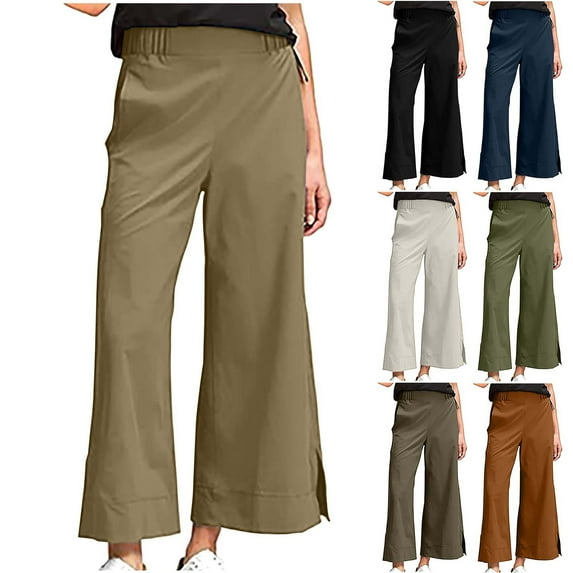 Lovskoo Women's Casual Cotton And Linen Pants with Pocket Loose Trousers Wide Leg Pants for Women Coffee