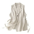 Lovskoo Women's Casual Cotton Linen Blazer Vest Vintage Sleeveless Open